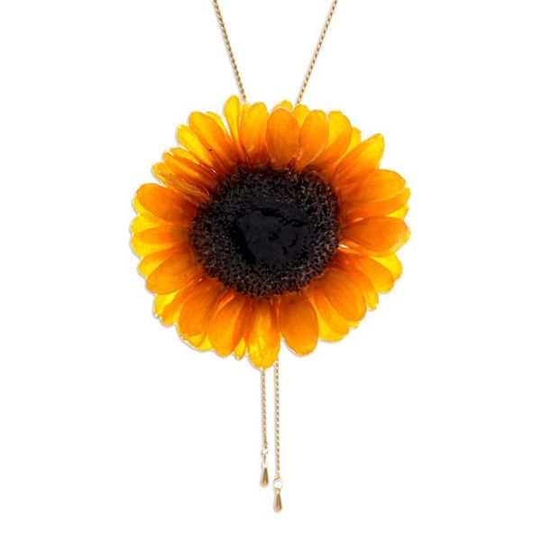 Alternate image for 22k Gold-Plated Resin-Coated Sunflower Bloom Lariat Necklace Sunflower Era