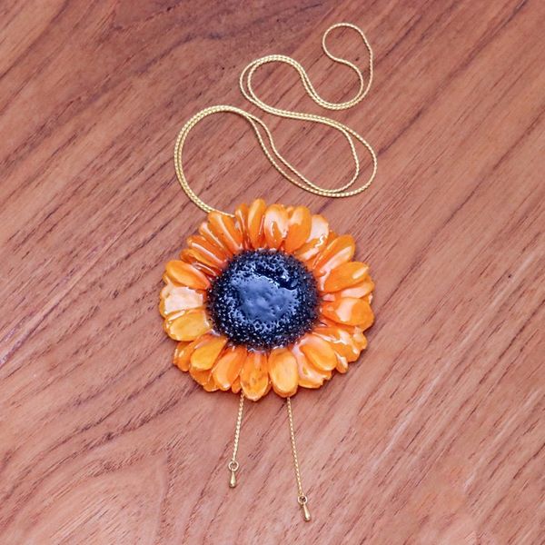 Alternate image for 22k Gold-Plated Resin-Coated Sunflower Bloom Lariat Necklace Sunflower Era