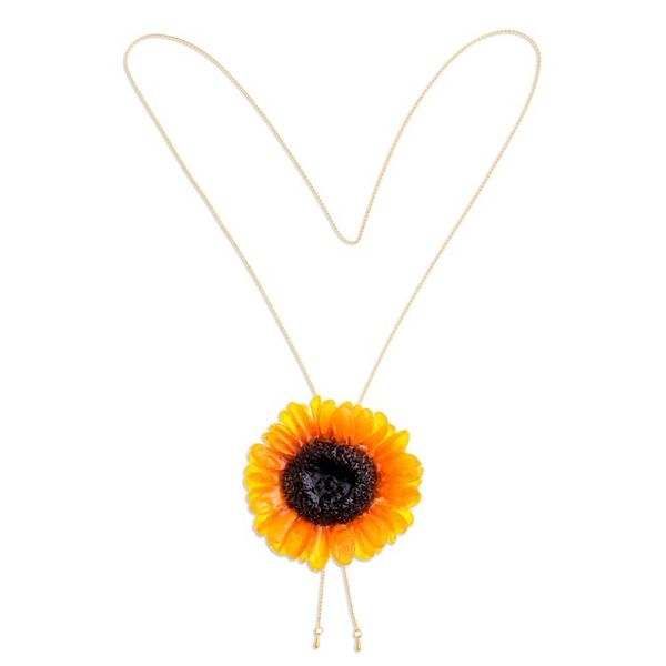 Alternate image for 22k Gold-Plated Resin-Coated Sunflower Bloom Lariat Necklace Sunflower Era