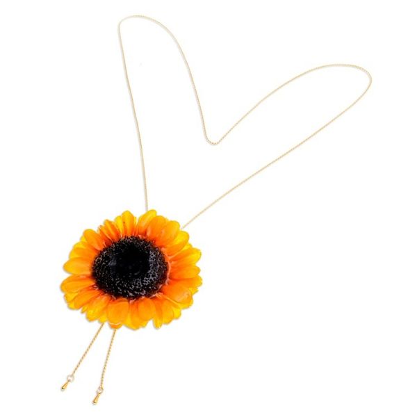 Alternate image for 22k Gold-Plated Resin-Coated Sunflower Bloom Lariat Necklace Sunflower Era
