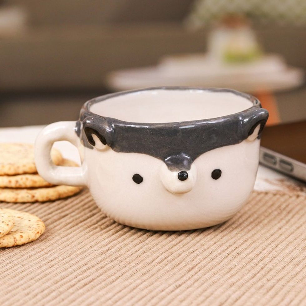 Thai Fair Trade Dog-Themed Ceramic Husky Espresso Cup 'Husky Demitasse'