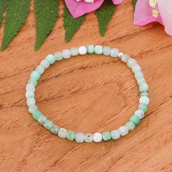Alternate image for Natural Square Chrysoprase Stretch Bracelet with 15 Carats Joyful Colors of Chiang Mai