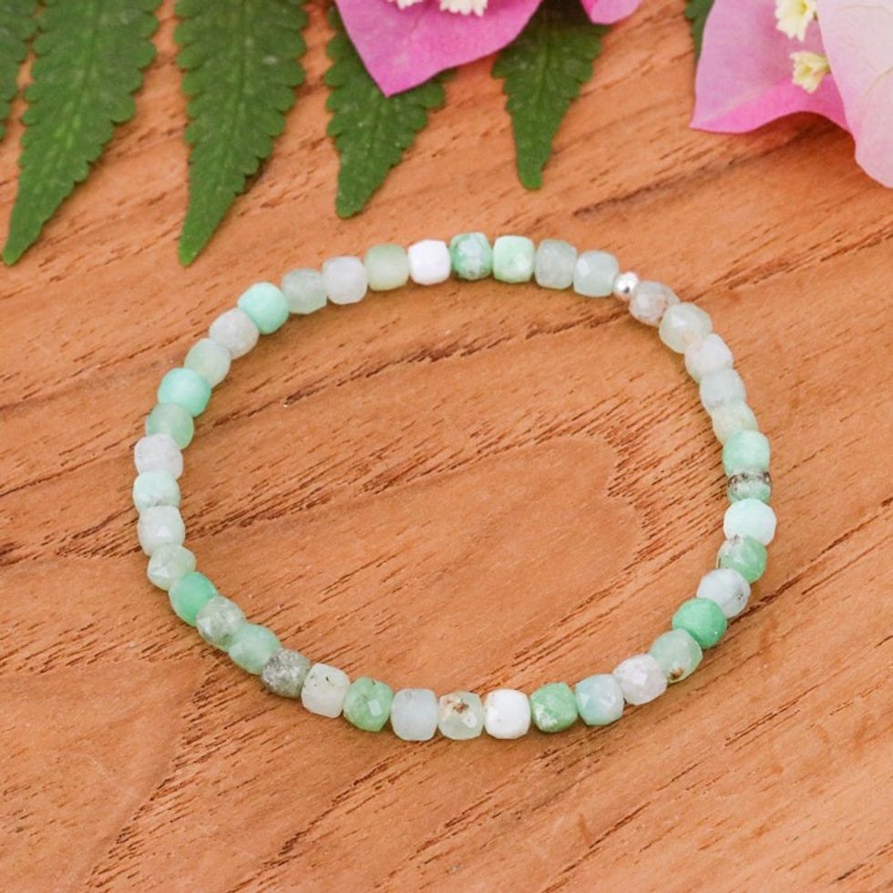 Natural Square Chrysoprase Stretch Bracelet with 15 Carats 'Joyful Colors of Chiang Mai'