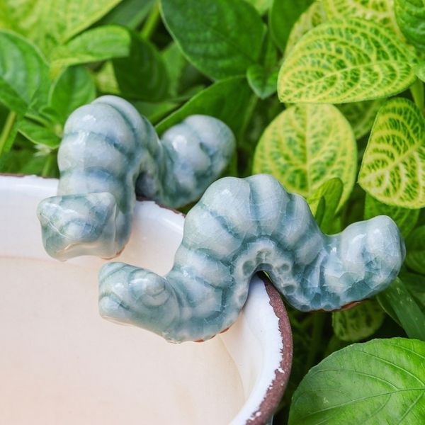 Alternate image for Pair of Crackled Celadon Ceramic Worm Figurines in Blue Serene Wiggles