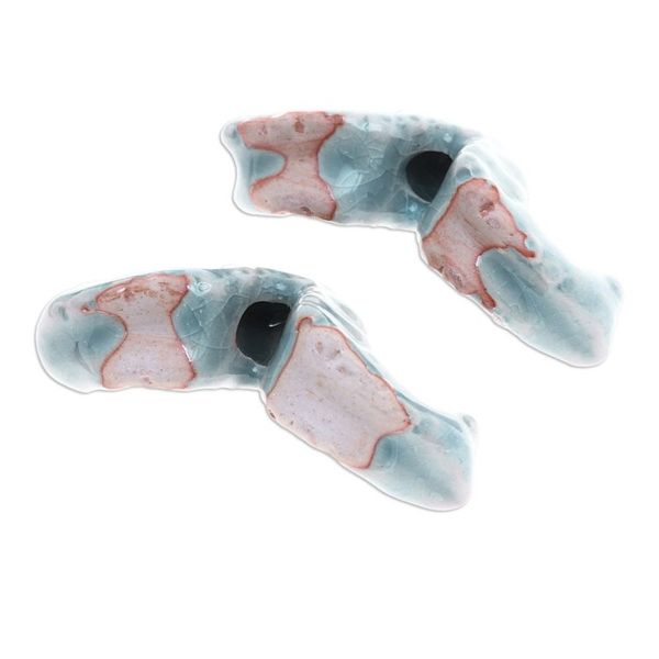 Alternate image for Pair of Crackled Celadon Ceramic Worm Figurines in Blue Serene Wiggles