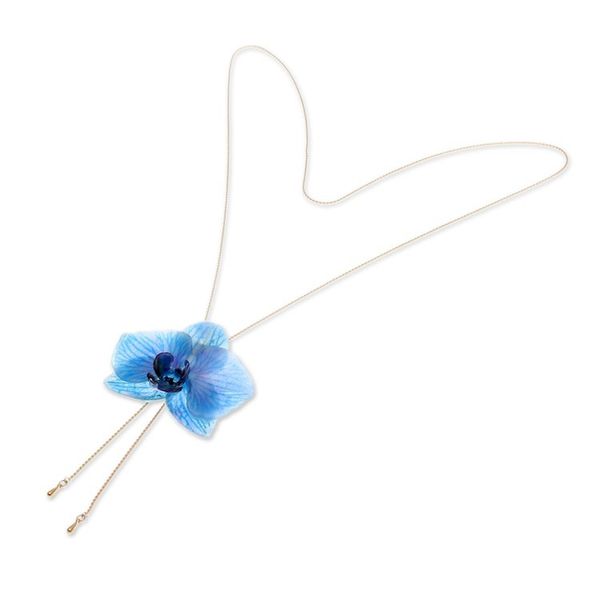 Alternate image for 22k Gold-Accented Lariat Necklace with Natural Blue Orchid Winter Fantasy