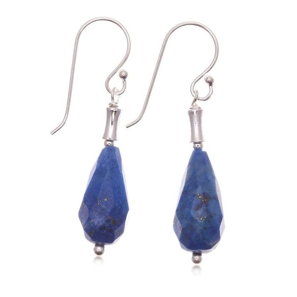 Alternate image for Silver Dangle Earrings with Drop-Shaped Lapis Lazuli Stones Blue Dew Drop