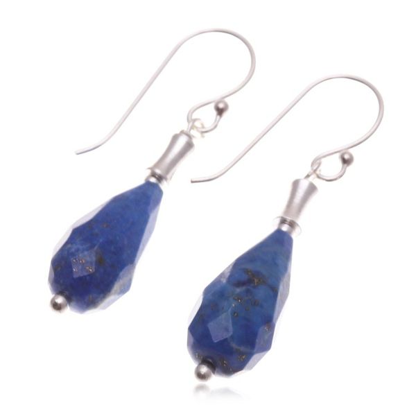 Alternate image for Silver Dangle Earrings with Drop-Shaped Lapis Lazuli Stones Blue Dew Drop