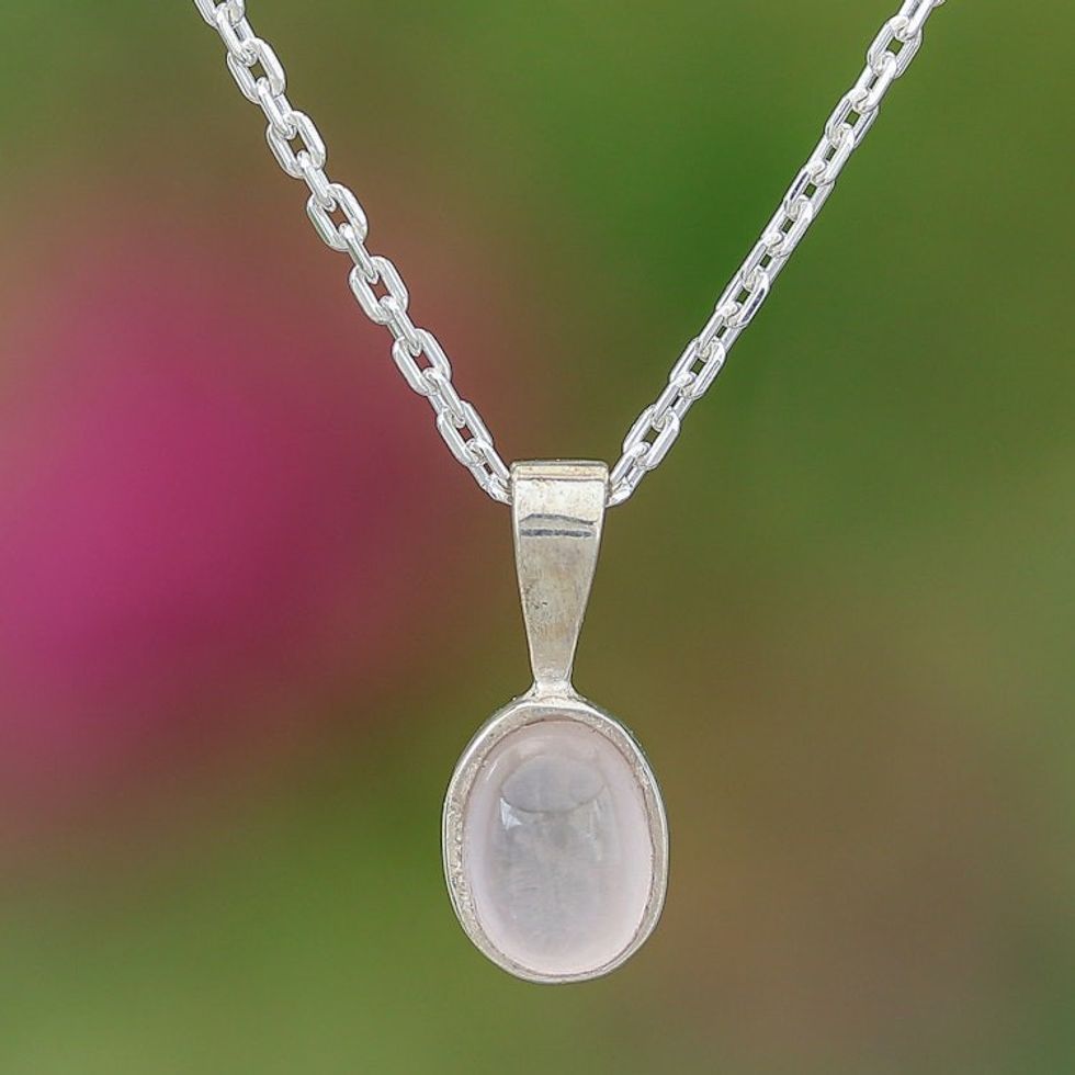 Silver Pendant Necklace with Natural Rose Quartz Stone 'Pink Inspiration'