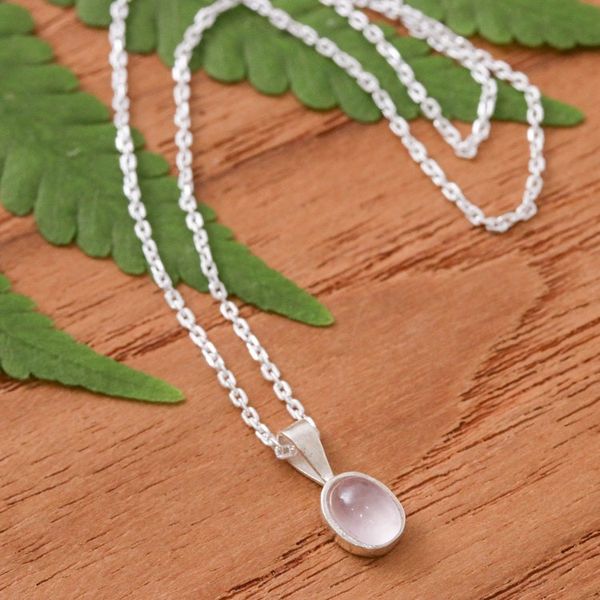 Alternate image for Silver Pendant Necklace with Natural Rose Quartz Stone Pink Inspiration