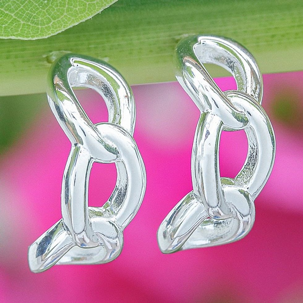 High-Polished Sterling Silver Half-Hoop Earrings 'Luminous Bonds'