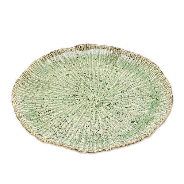 Alternate image for Lotus-Inspired Speckled Green Celadon Ceramic Dinner Plate Lotus Table