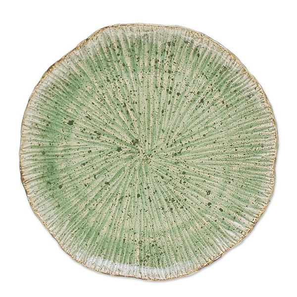 Alternate image for Lotus-Inspired Speckled Green Celadon Ceramic Dinner Plate Lotus Table