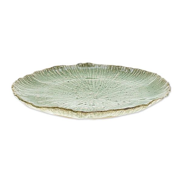 Alternate image for Lotus-Inspired Speckled Green Celadon Ceramic Dinner Plate Lotus Table