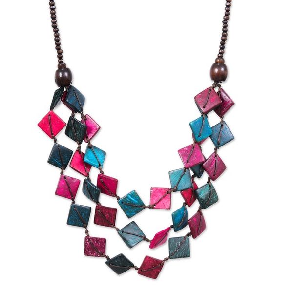 Alternate image for Pink and Turquoise and Coconut Shell Beaded Strand Necklace Dreamy Diamonds