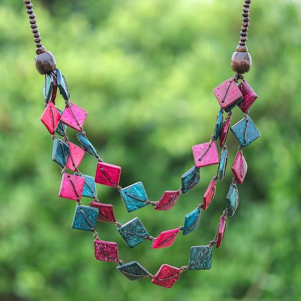 Alternate image for Pink and Turquoise and Coconut Shell Beaded Strand Necklace Dreamy Diamonds