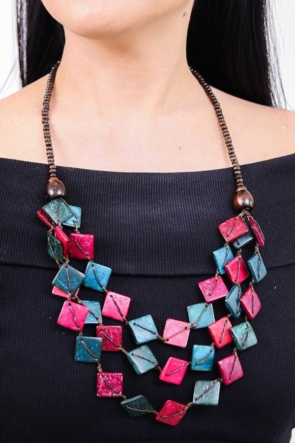 Alternate image for Pink and Turquoise and Coconut Shell Beaded Strand Necklace Dreamy Diamonds