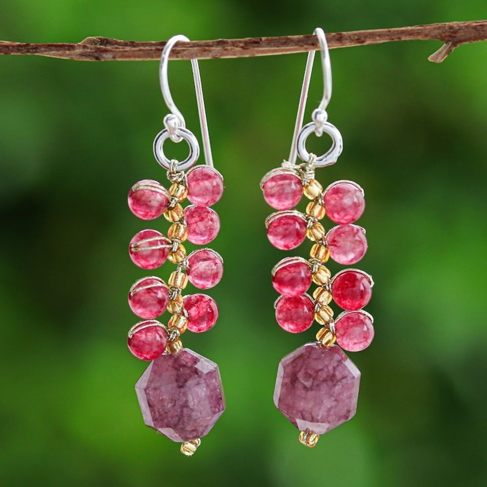 Handcrafted Cranberry-Inspired Glass Beaded Dangle Earrings 'Cranberries'