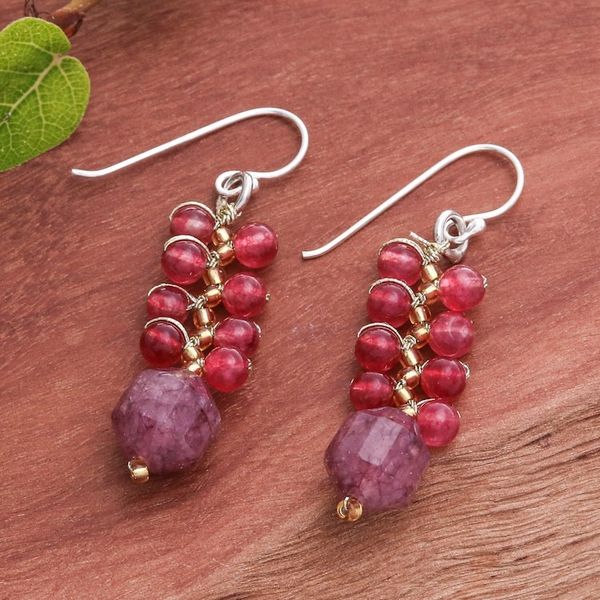 Alternate image for Handcrafted Cranberry-Inspired Glass Beaded Dangle Earrings Cranberries