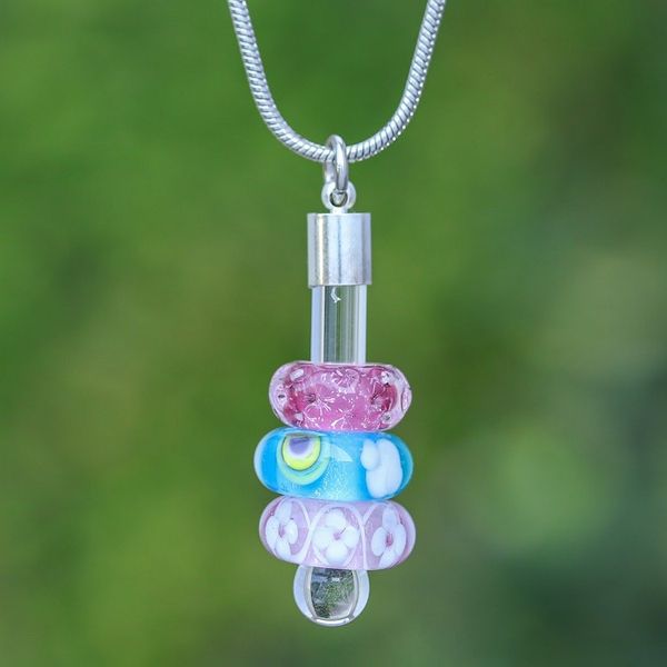 Alternate image for Stainless Steel Necklace with Colorful Blown Glass Pendants Candy Amulets