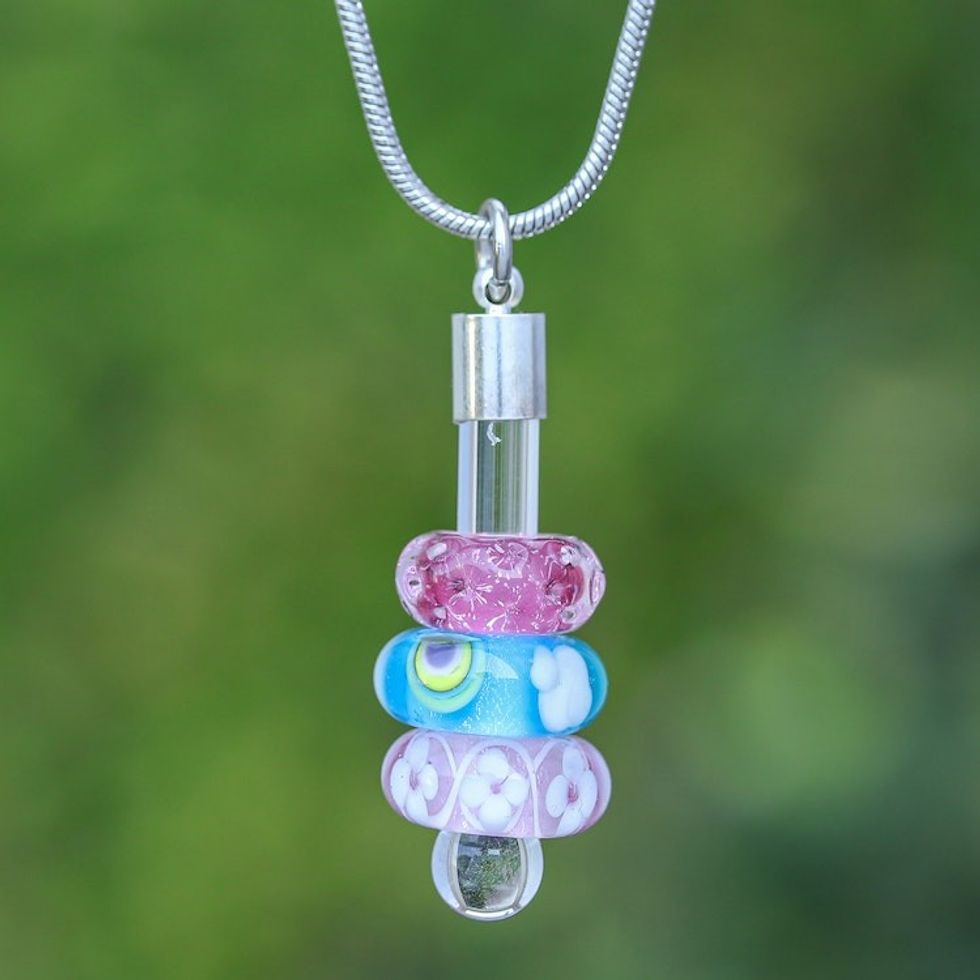 Stainless Steel Necklace with Colorful Blown Glass Pendants 'Candy Amulets'