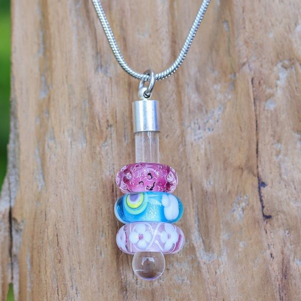 Alternate image for Stainless Steel Necklace with Colorful Blown Glass Pendants Candy Amulets
