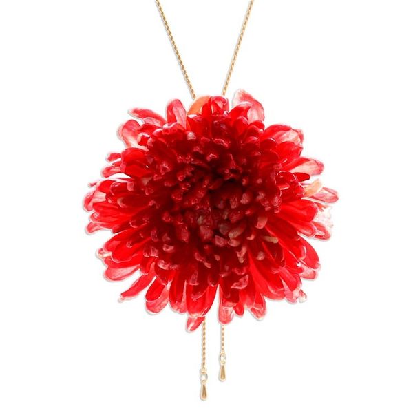 Alternate image for Chrysanthemum-Themed 22k Gold-Plated Red Lariat Necklace Happy Red
