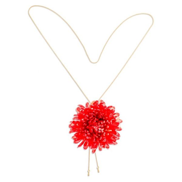 Alternate image for Chrysanthemum-Themed 22k Gold-Plated Red Lariat Necklace Happy Red