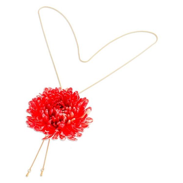 Alternate image for Chrysanthemum-Themed 22k Gold-Plated Red Lariat Necklace Happy Red