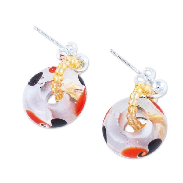 Alternate image for Handblown Glass Beaded Dangle Earrings with Colorful Motifs Bright Delight