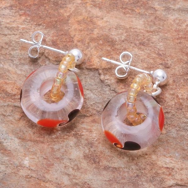 Alternate image for Handblown Glass Beaded Dangle Earrings with Colorful Motifs Bright Delight