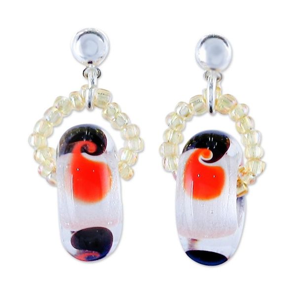 Alternate image for Handblown Glass Beaded Dangle Earrings with Colorful Motifs Bright Delight
