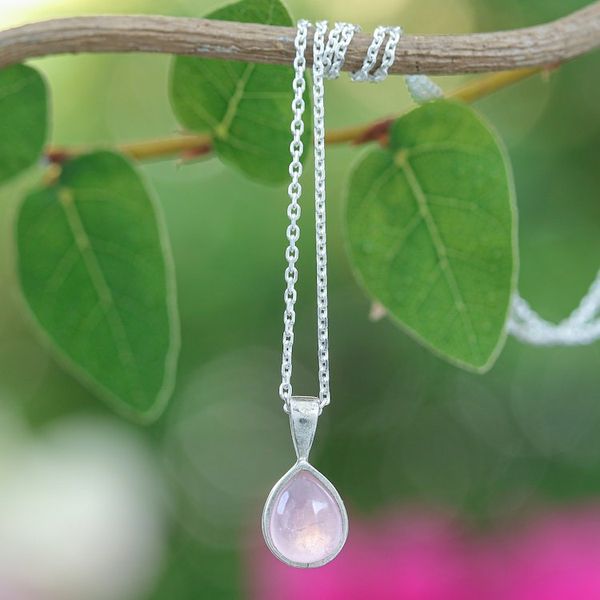 Alternate image for High-Polished Drop-Shaped Rose Quartz Pendant Necklace Drop for the Kind