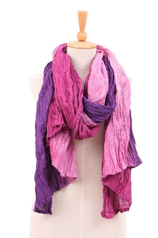 Alternate image for Hand-Spun Wrinkled Cotton Scarf Dyed in Magenta and Pink Vibrant Caprice