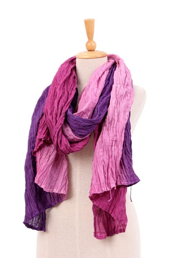 Alternate image for Hand-Spun Wrinkled Cotton Scarf Dyed in Magenta and Pink Vibrant Caprice