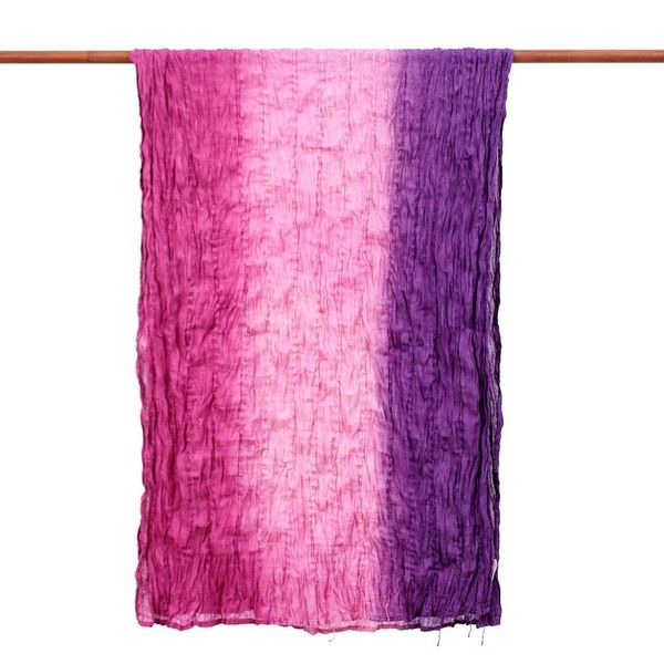 Alternate image for Hand-Spun Wrinkled Cotton Scarf Dyed in Magenta and Pink Vibrant Caprice
