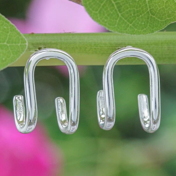 Alternate image for Modern High-Polished U-Shaped Sterling Silver Drop Earrings Luminous U