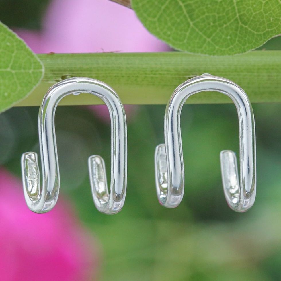 Modern High-Polished U-Shaped Sterling Silver Drop Earrings 'Luminous U'