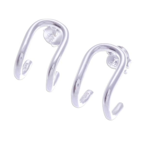 Alternate image for Modern High-Polished U-Shaped Sterling Silver Drop Earrings Luminous U