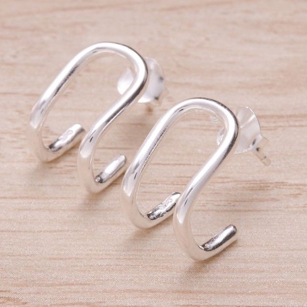 Alternate image for Modern High-Polished U-Shaped Sterling Silver Drop Earrings Luminous U