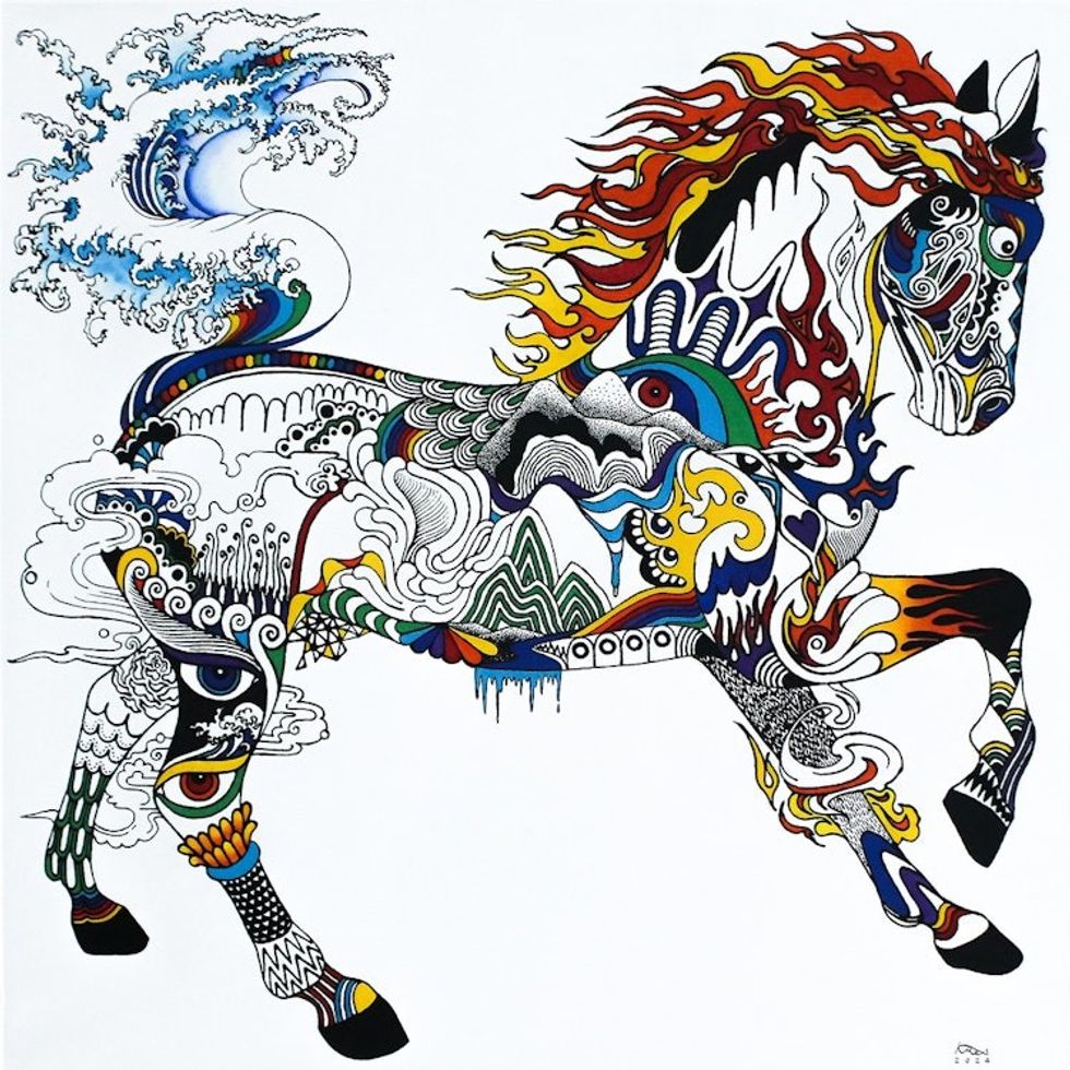 Signed Expressionist Colorful Acrylic Horse Painting 'Power from Nature'