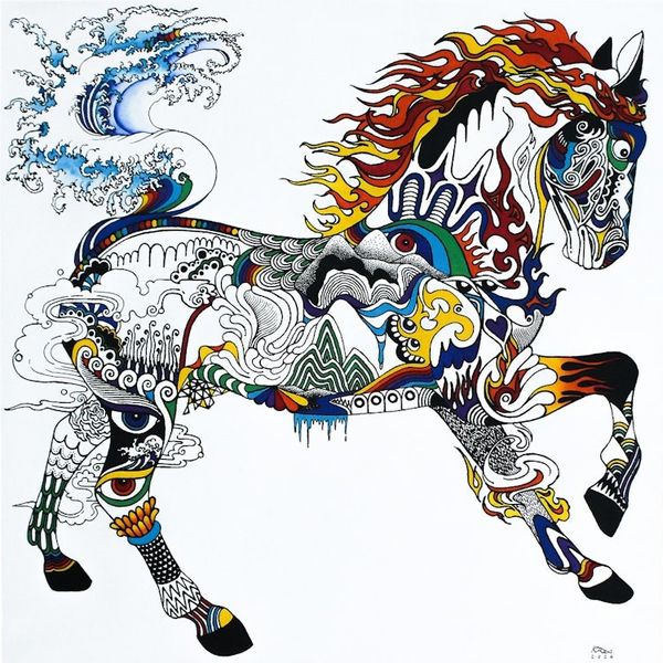 Alternate image for Signed Expressionist Colorful Acrylic Horse Painting Power from Nature