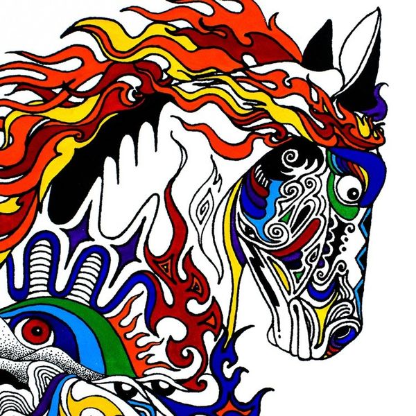 Alternate image for Signed Expressionist Colorful Acrylic Horse Painting Power from Nature