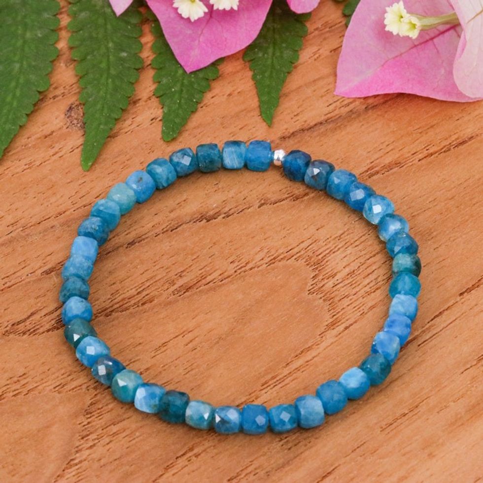 Thai-Made 18-Carat Faceted Square Apatite Stretch Bracelet 'True Colors of Chiang Mai'