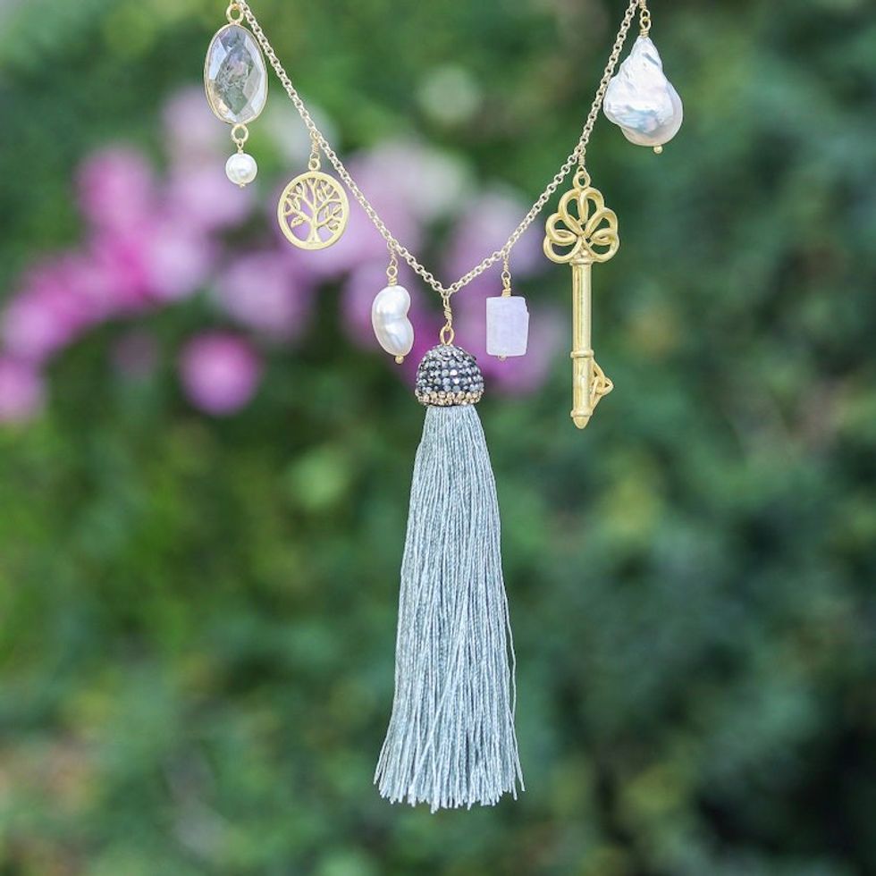 Fantasy-Inspired Gold-Plated Multi-Gemstone Charm Necklace 'Myriad Treasures'