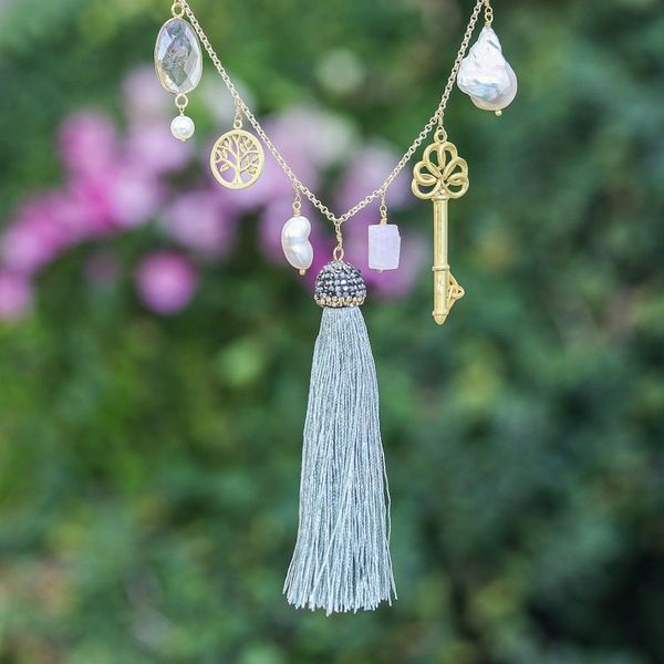 Alternate image for Fantasy-Inspired Gold-Plated Multi-Gemstone Charm Necklace Myriad Treasures