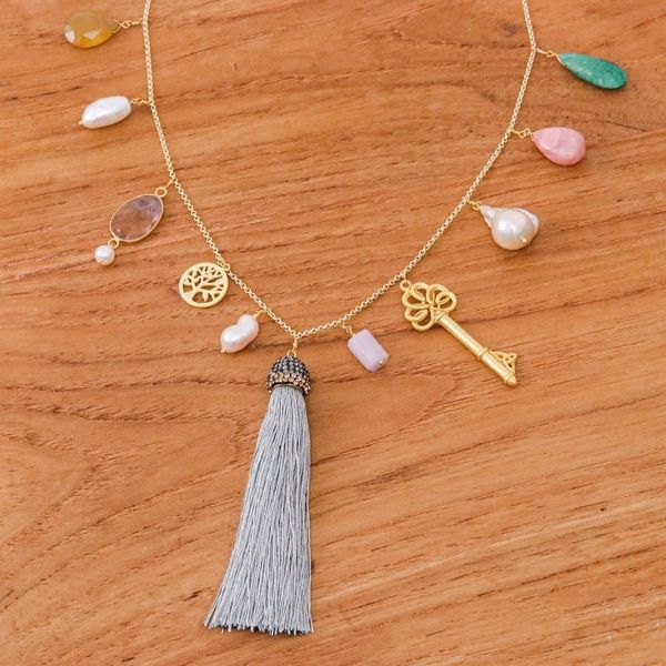 Alternate image for Fantasy-Inspired Gold-Plated Multi-Gemstone Charm Necklace Myriad Treasures