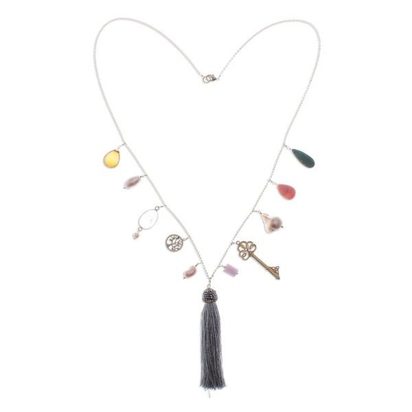 Alternate image for Fantasy-Inspired Gold-Plated Multi-Gemstone Charm Necklace Myriad Treasures