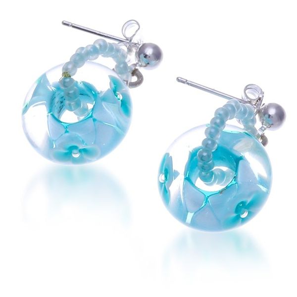 Alternate image for Handblown Glass Beaded Dangle Earrings in Lagoon Blue Hues Lagoon Sentiment