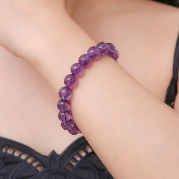 Alternate image for Handcrafted Amethyst Beaded Stretch Bracelet from Thailand Sweet Mist